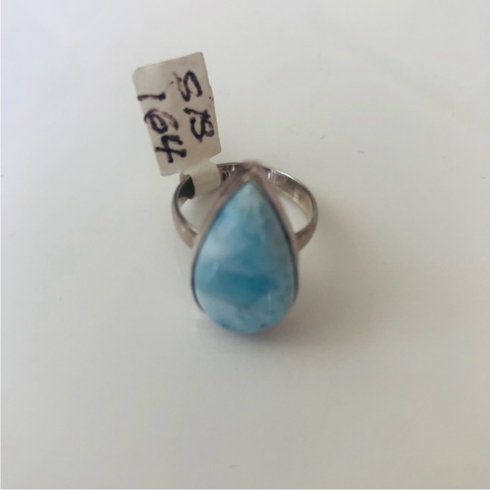 Sterling silver inlaid Larimar Blue Teardrop Ring.Size :7